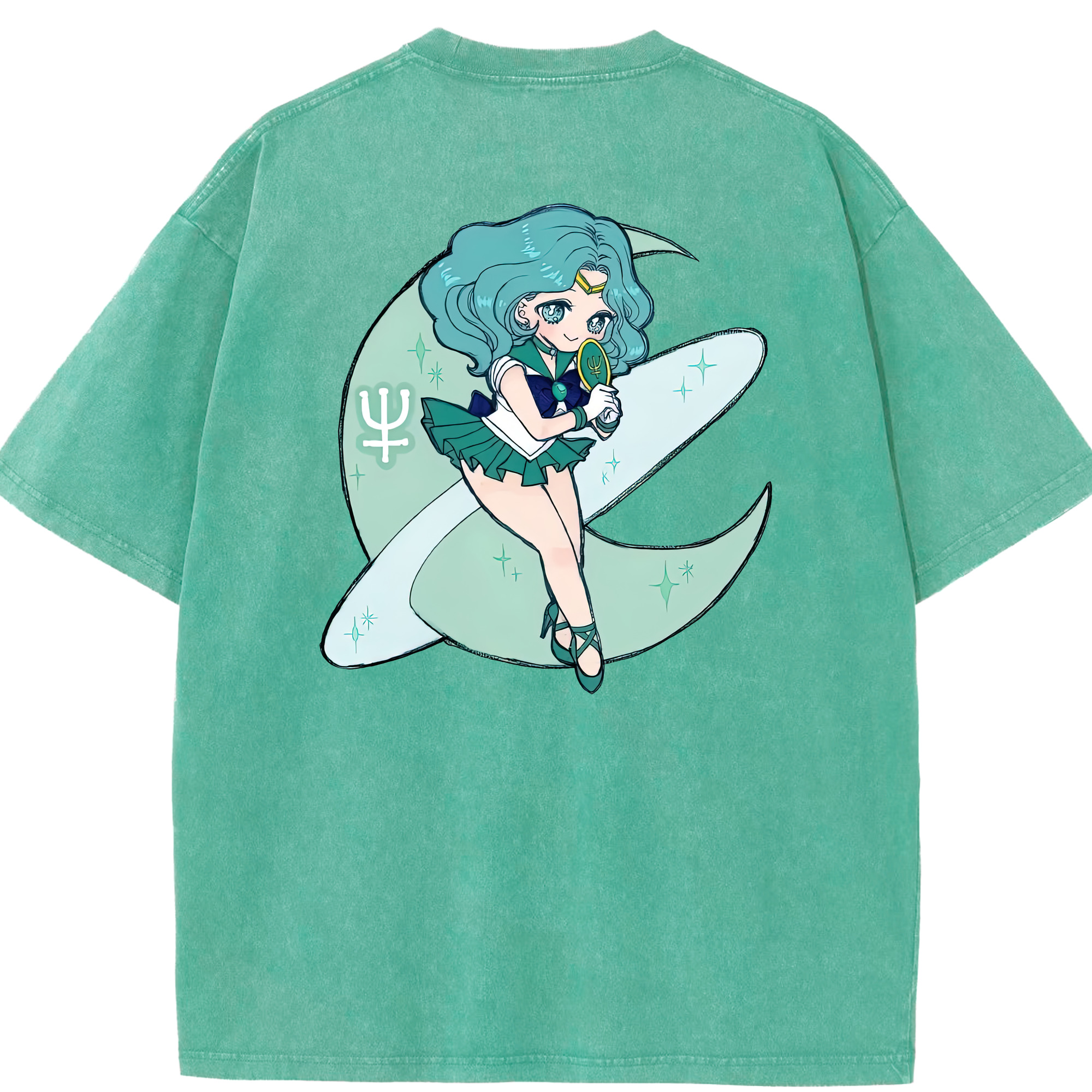 （画像用） 美少女戦士セーラームーン 海王 みちる（かいおう みちる） Sailor Moon Kaiou Michiru 綿100% ヴィンテージ風 半袖Tシャツ（背面プリント）